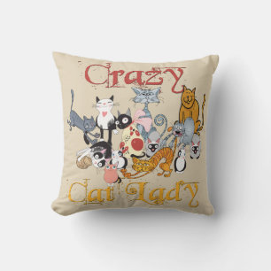 Crazy Cat Dam Tecknad Cats Kudde