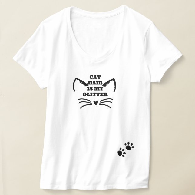 Crazy Cat Dam Tee, Lung Cat Hair är Mitt Glitter T Shirt (Laydown)