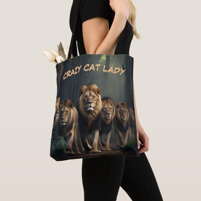 Crazy Cat Dam Tote Bag Anpassa text & Bilder Tygkasse (Närbild)