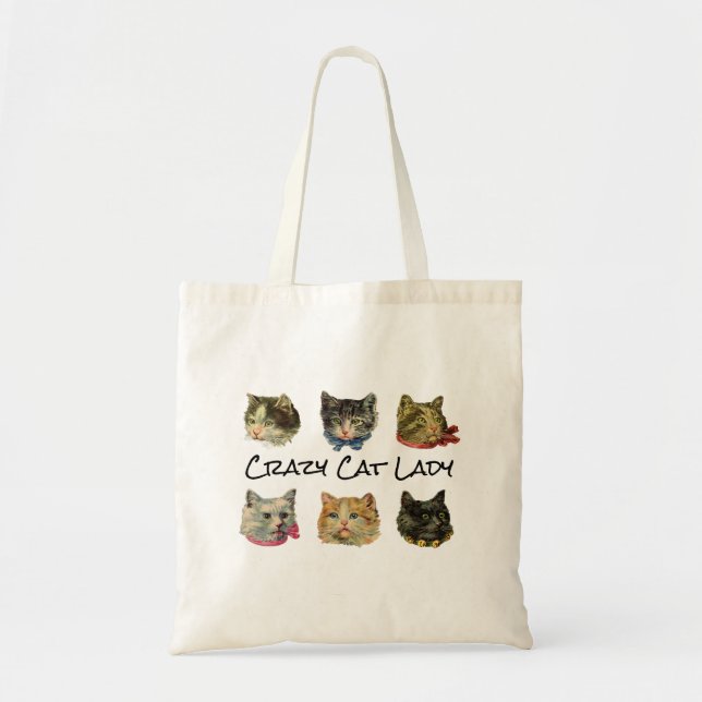 Crazy Cat Dam Tote Bag Tygkasse (Framsidan)