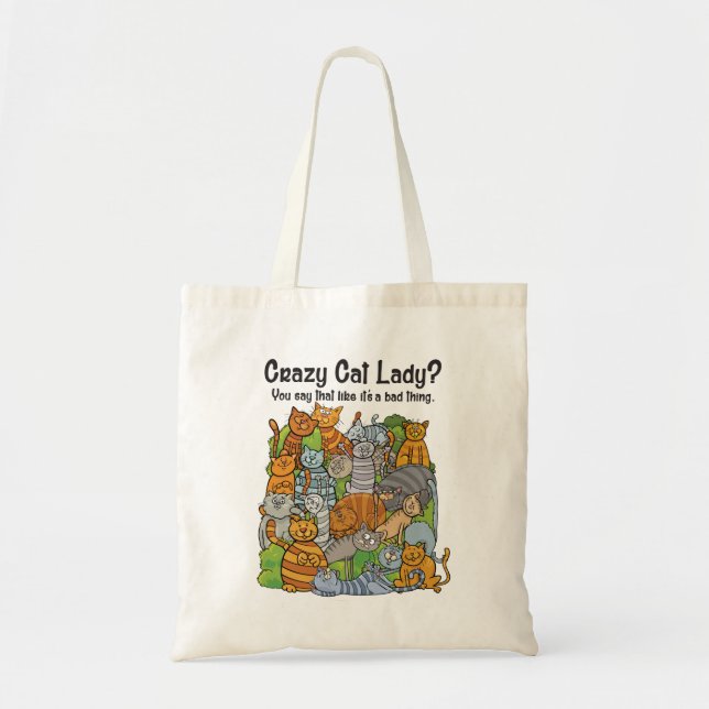 Crazy Cat Dam Tote Bag Tygkasse (Framsidan)