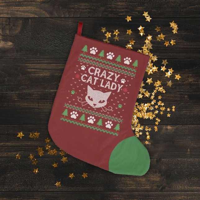 Crazy Cat Dam Ugly jul Sweater Stor Julstrumpa (Skapare uppladdad)