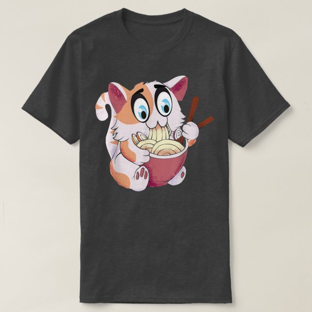 Crazy Cat Freaking Cat Isst Ramen Pasta Soppa Kitt T Shirt (Design framsida)
