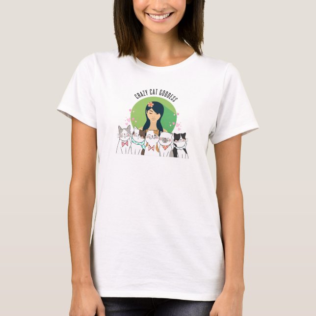 Crazy Cat Goddess Roligt T-Shirt (Framsida)