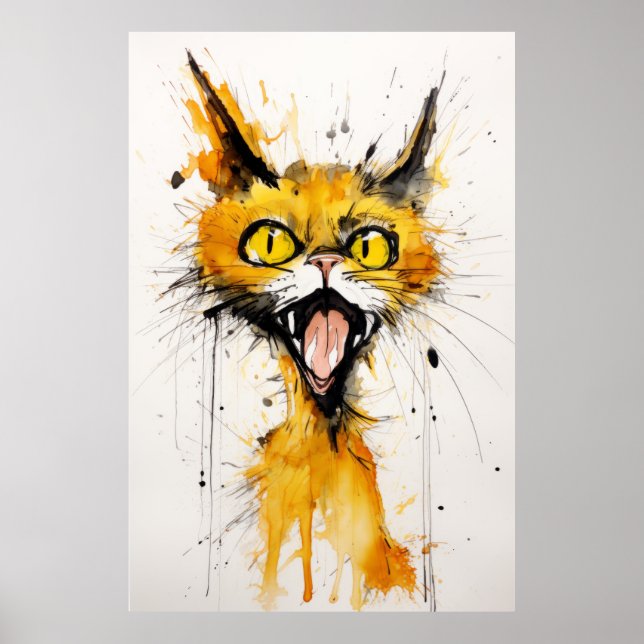 Crazy Cat i Stil vid Ralph Steadman: Gult C Poster (Framsidan)