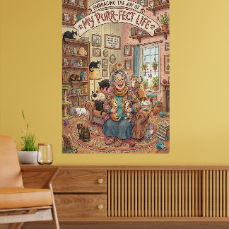 Crazy Cat Lady Affisch - Katt Digital konst Väggut
