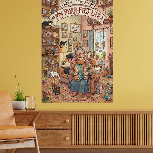 Crazy Cat Lady Affisch - Katt Digital konst Väggut (Vardagsrum 2)