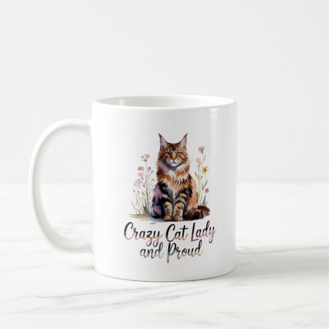 Crazy Cat Lady And Proud Maine Coon Floral Coffee  Kaffemugg (Vänster)