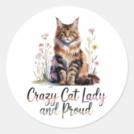 Crazy Cat Lady And Proud Maine Coon Floral Sticker Runt Klistermärke