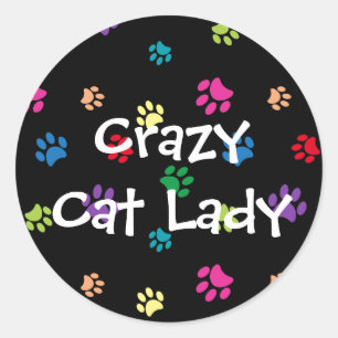 Crazy Cat Lady Färgglada Målade Tassavtryck Runt Klistermärke