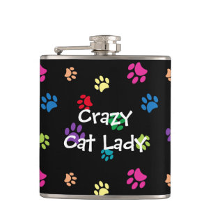 Crazy Cat Lady Färgglada tassavtryck Fickplunta