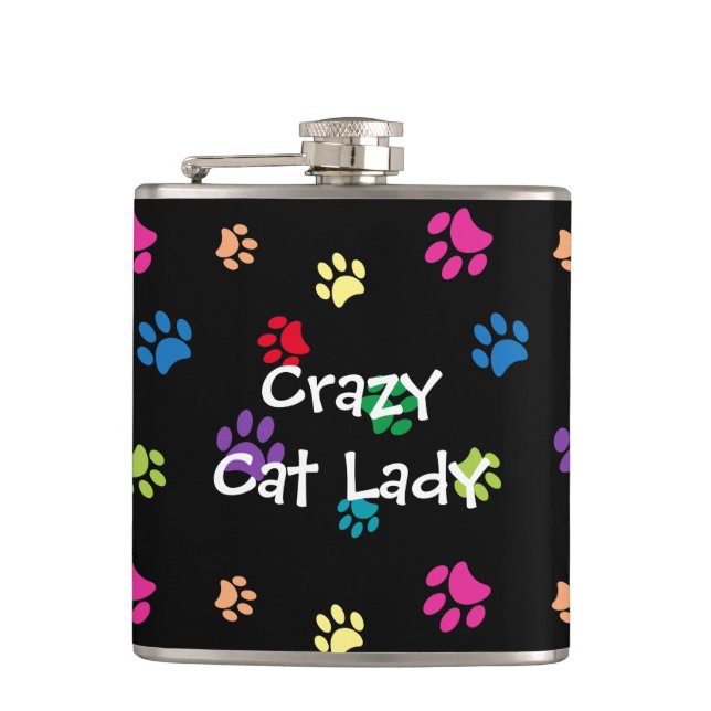 Crazy Cat Lady Färgglada tassavtryck Fickplunta (Framsidan)