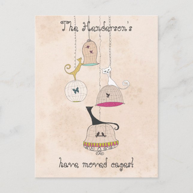 Crazy Cat Lady Katter n Fågelbur adressändring Meddelande Vykort (Framsida)