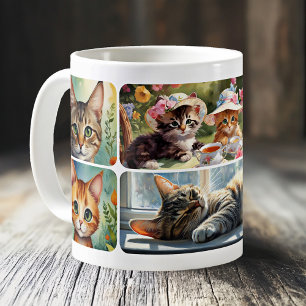 Crazy Cat Lady konstnärlig collage Kaffemugg