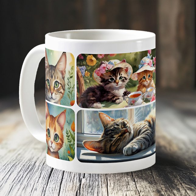 Crazy Cat Lady konstnärlig collage Kaffemugg (Crazy Cat Lady Mug featuring a collage of fine art images of cats)