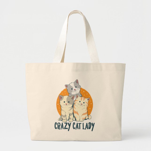Crazy Cat Lady Söt Kissepresent Kattmamma  Jumbo Tygkasse (Framsidan)