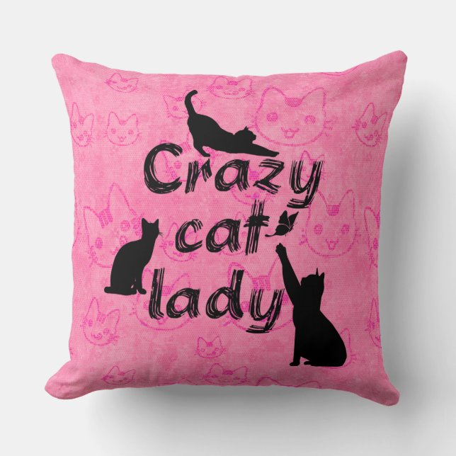 Crazy Cat Lady söta små kattungar Mönster i rosa Kudde (Framsida)