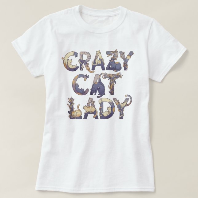Crazy Cat Lady Vit T Shirt (Design framsida)