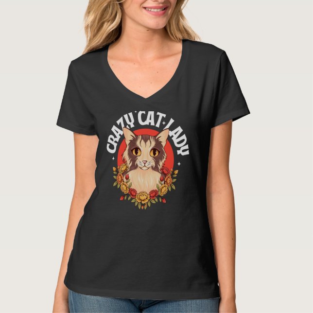 Crazy Cat Lady Women Animal Flowers Mother's Day   T Shirt (Framsida)