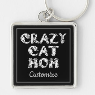 Crazy Cat Mamma White Logotyp Nyckelring