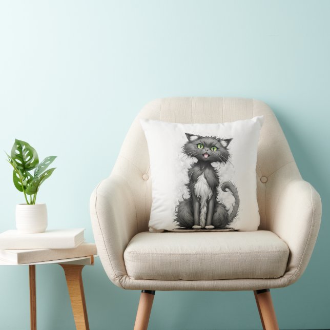 Crazy Cat On White Kudde (Stol)