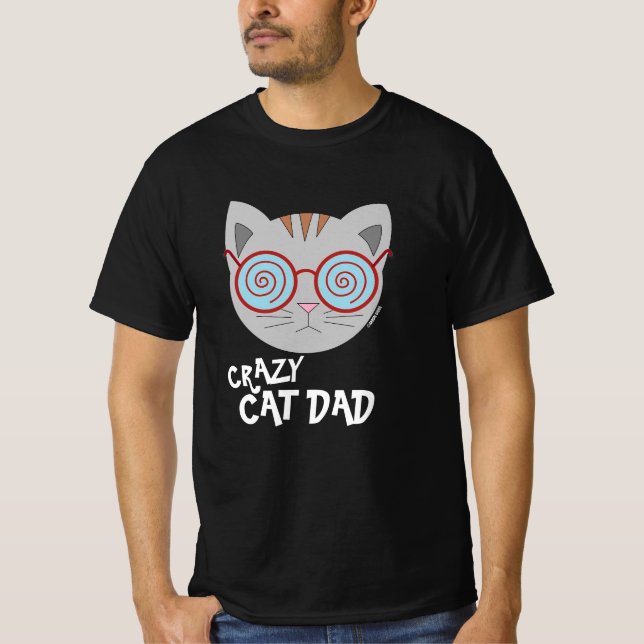 CRAZY CAT PAPPA Eyeglass Cat Black T Shirt (Framsida)