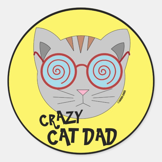 Crazy Cat Pappa Sticker Runt Klistermärke (Framsida)