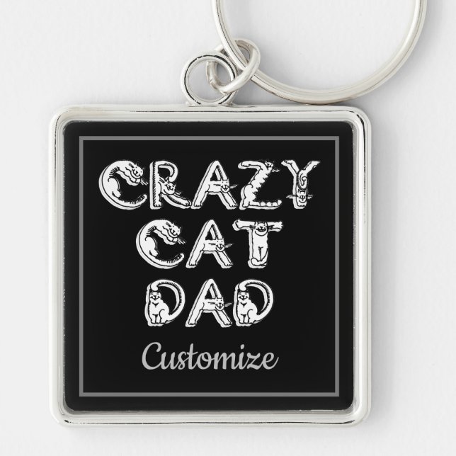 Crazy Cat Pappa White Logotyp Nyckelring (Framsidan)