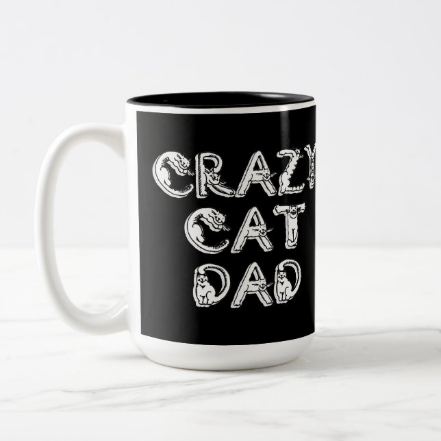 Crazy Cat Pappa White Logotyp Två-Tonad Mugg (Vänster)