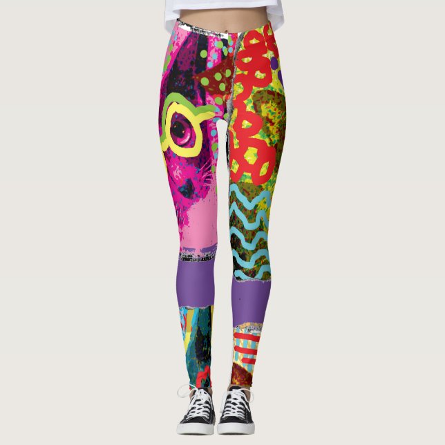 Crazy Cat Pop Art Leggings (Framsida)