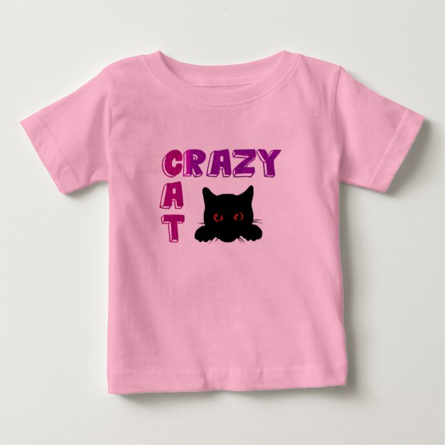 "Crazy Cat" rosa t-shirt för barn. (Framsida)