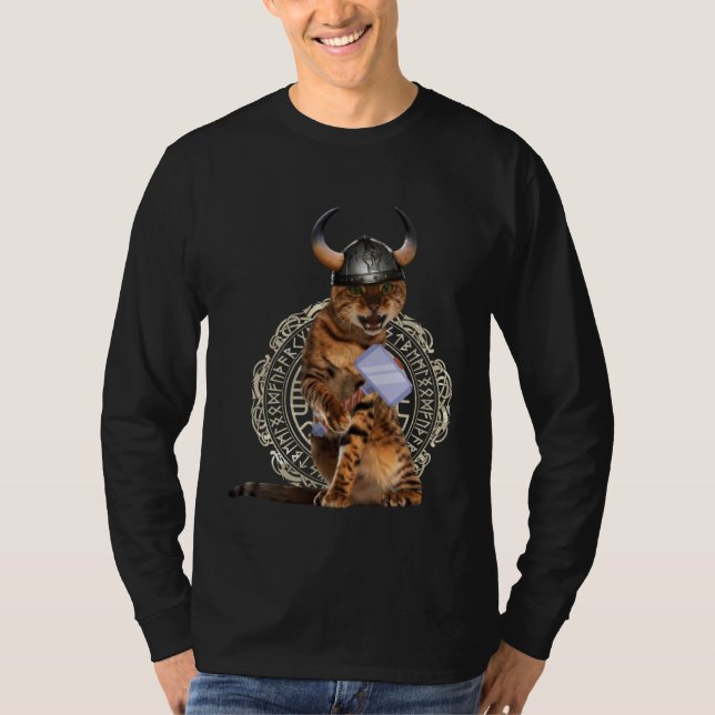 Crazy Cat Viking Thor Cat With Hammer  1 T Shirt (Framsida)