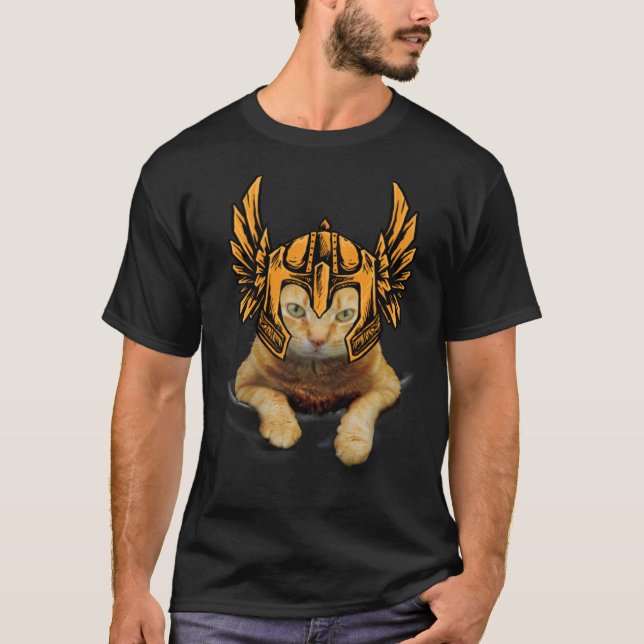 Crazy Cat Viking Thor Cat With Hammer T Shirt (Framsida)