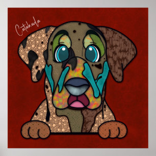 Crazy Catahoula ansikte handmålad Poster i hund