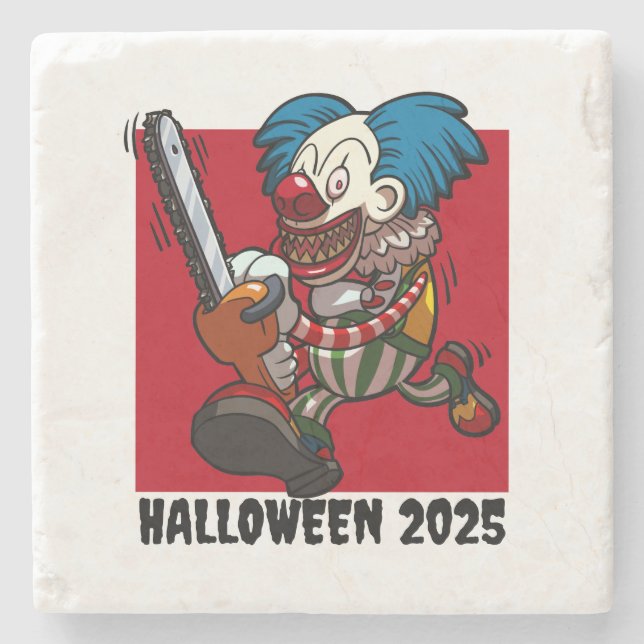 Crazy Chainsee Clown Halloween Editable Text År Stenunderlägg (Framsidan)