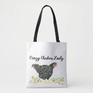 Crazy Chicken Dam Tote-väska, Chicken Tote Tygkasse