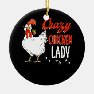 Crazy Chicken Dam Women Farming Farmer Julgransprydnad Keramik