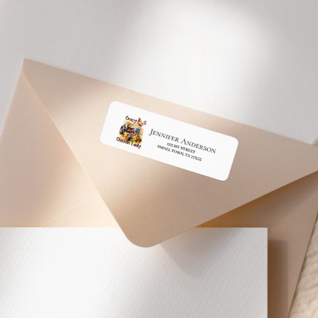 Crazy Chicken Lady Farm Fun Address Returadress Etikett (Skapare uppladdad)