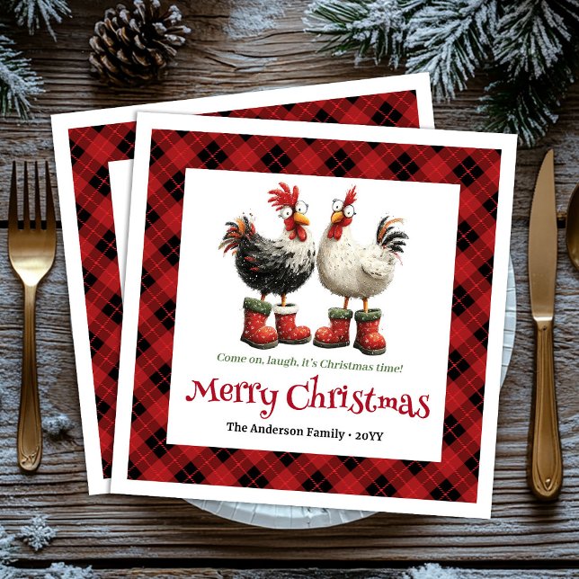 Crazy Christmas chickens napkin editable name set Pappersservett (Funny Christmas chickens napkin editable name set)