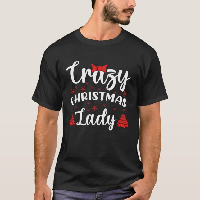 Crazy Christmas Lady Buffalo Plaid Red  Xmas T Shirt (Framsida)