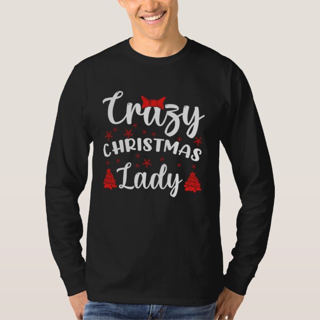 Crazy Christmas Lady Buffalo Plaid Red  Xmas T Shirt (Framsida)