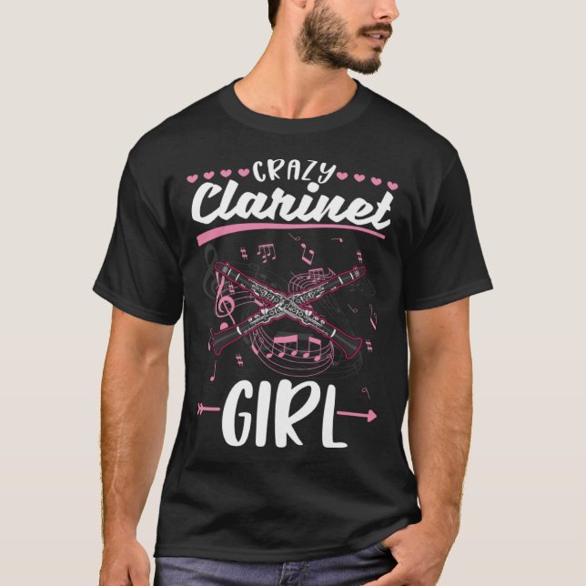 Crazy Clarinet Girl Clarinetist T Shirt (Framsida)