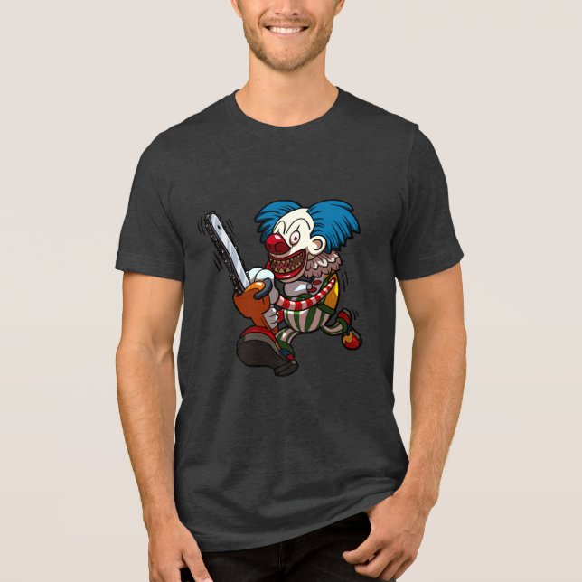Crazy Clown Halloween Horror Chainsaw Cartoon T Shirt (Framsida)