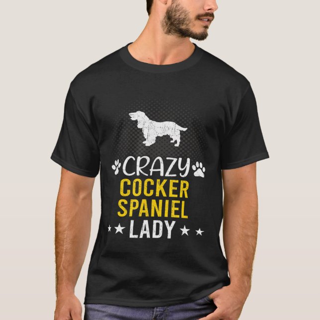 Crazy Cocker Spain Dam Hund T Shirt (Framsida)