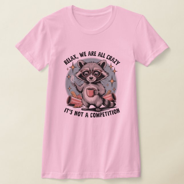 Crazy Coffee Raccoon T-Shirt (Laydown)
