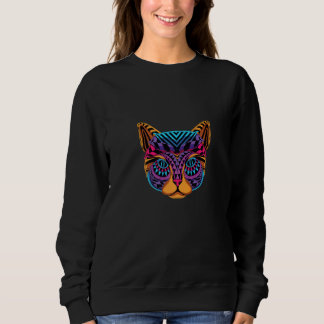 Crazy Colourful Cat Cat  Mandala Hoodie T Shirt