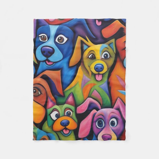 Crazy cool abstract cartoon dogs fleecefilt (Framsidan)