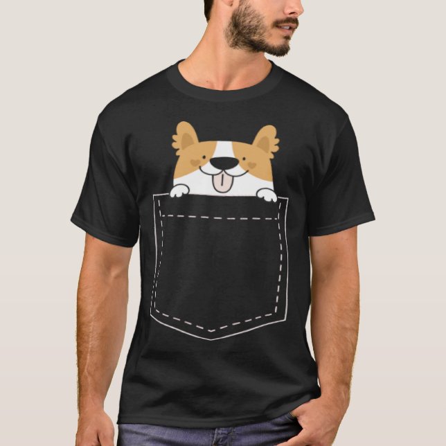 Crazy Corgi Lady Pocke T Shirt (Framsida)