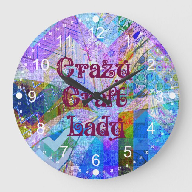 Crazy Craft Dam Blue Lila Butterfly Chevron Col Stor Klocka (Framsida)