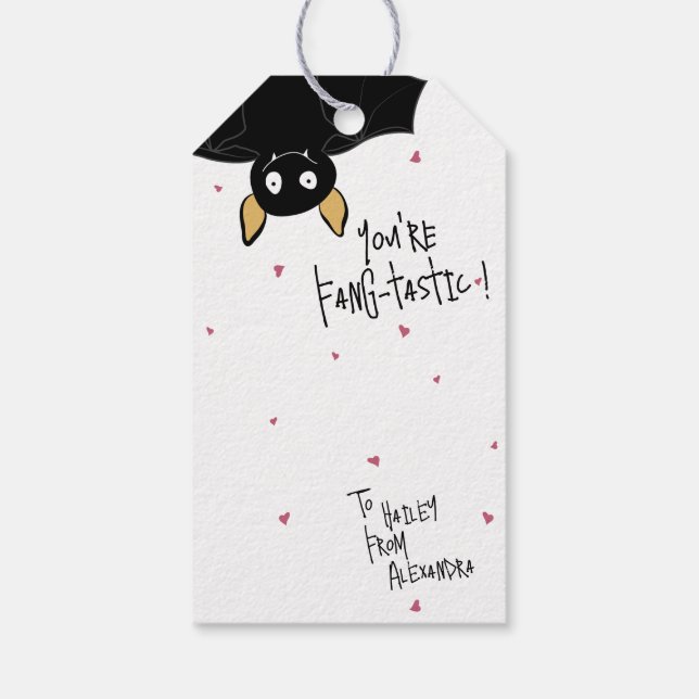 Crazy Cute “You’re Fang-tastic” Bat Pun  Presentetikett (Baksidan)